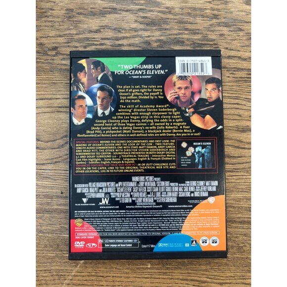 Oceans Eleven Fullscreen DVD 2001 Crime Comedy Movie George Clooney Pre-Owned - Picture 4 of 4